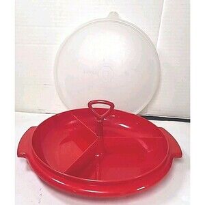 Vintage 3 Pc Tupperware Suzette Divided Relish Serving Tray 608-12 /229-5 Red